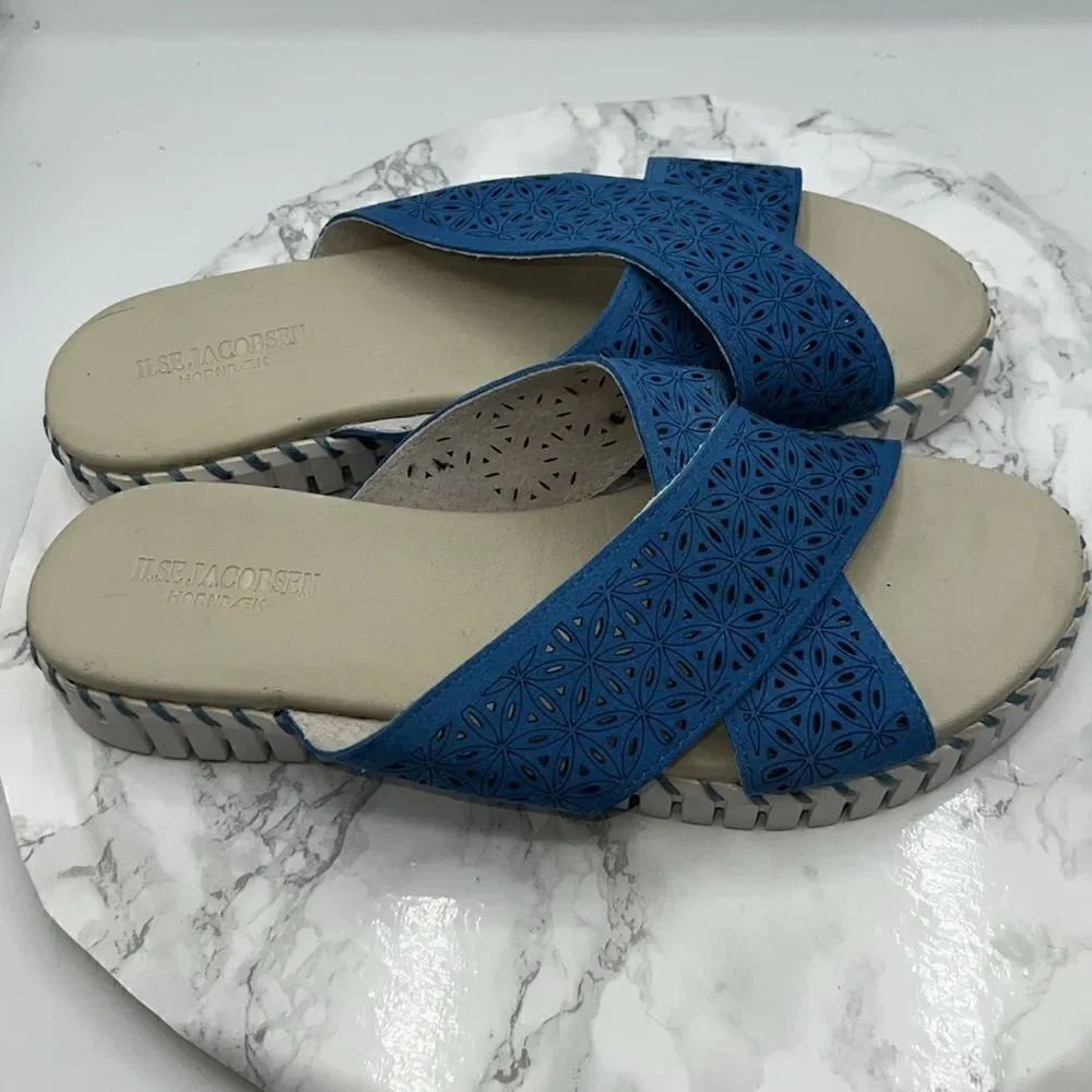 ILSE JACOBSEN Light Regata Tulip Crossband Slip-On Slide Sandals-44 NWOT